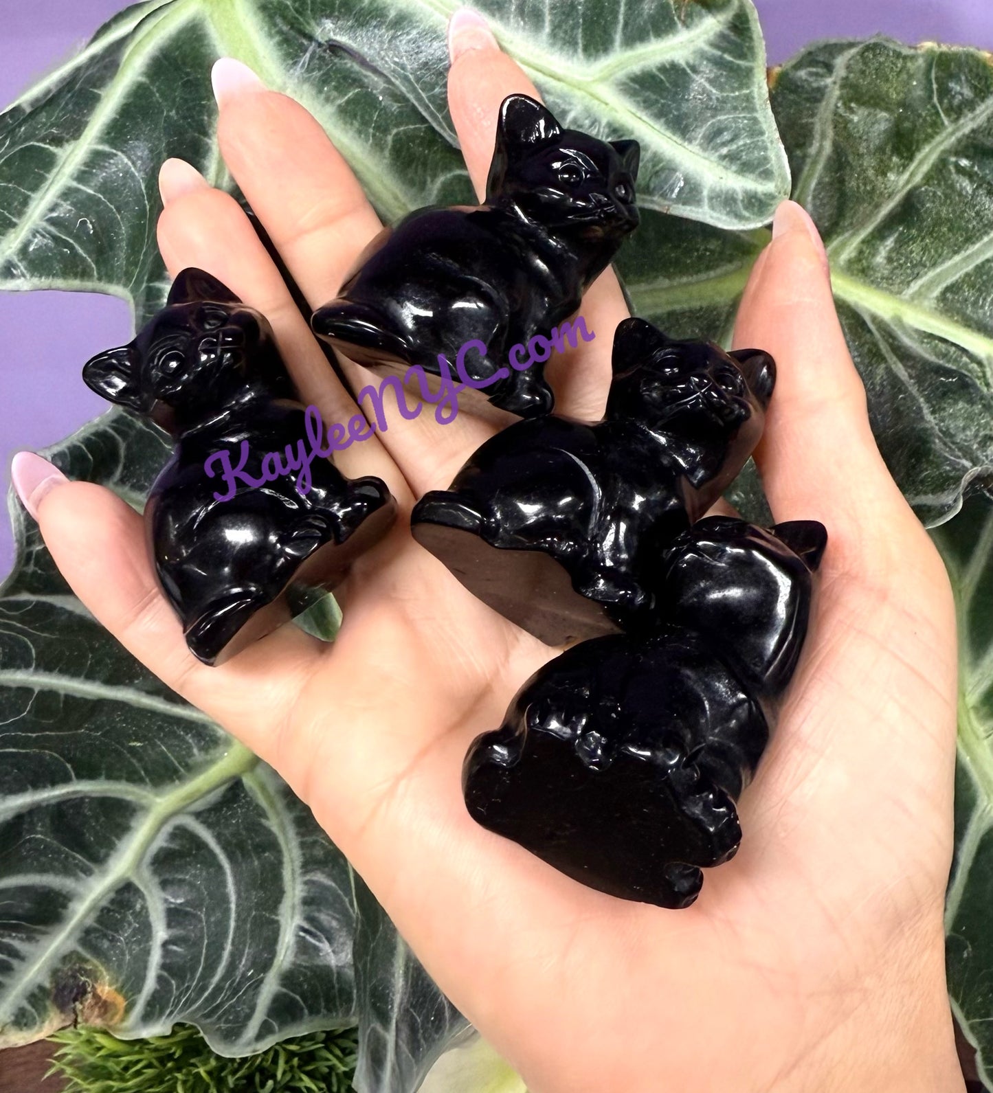 3 PCs Natural Black Obsidian Cats Crystals healing energy