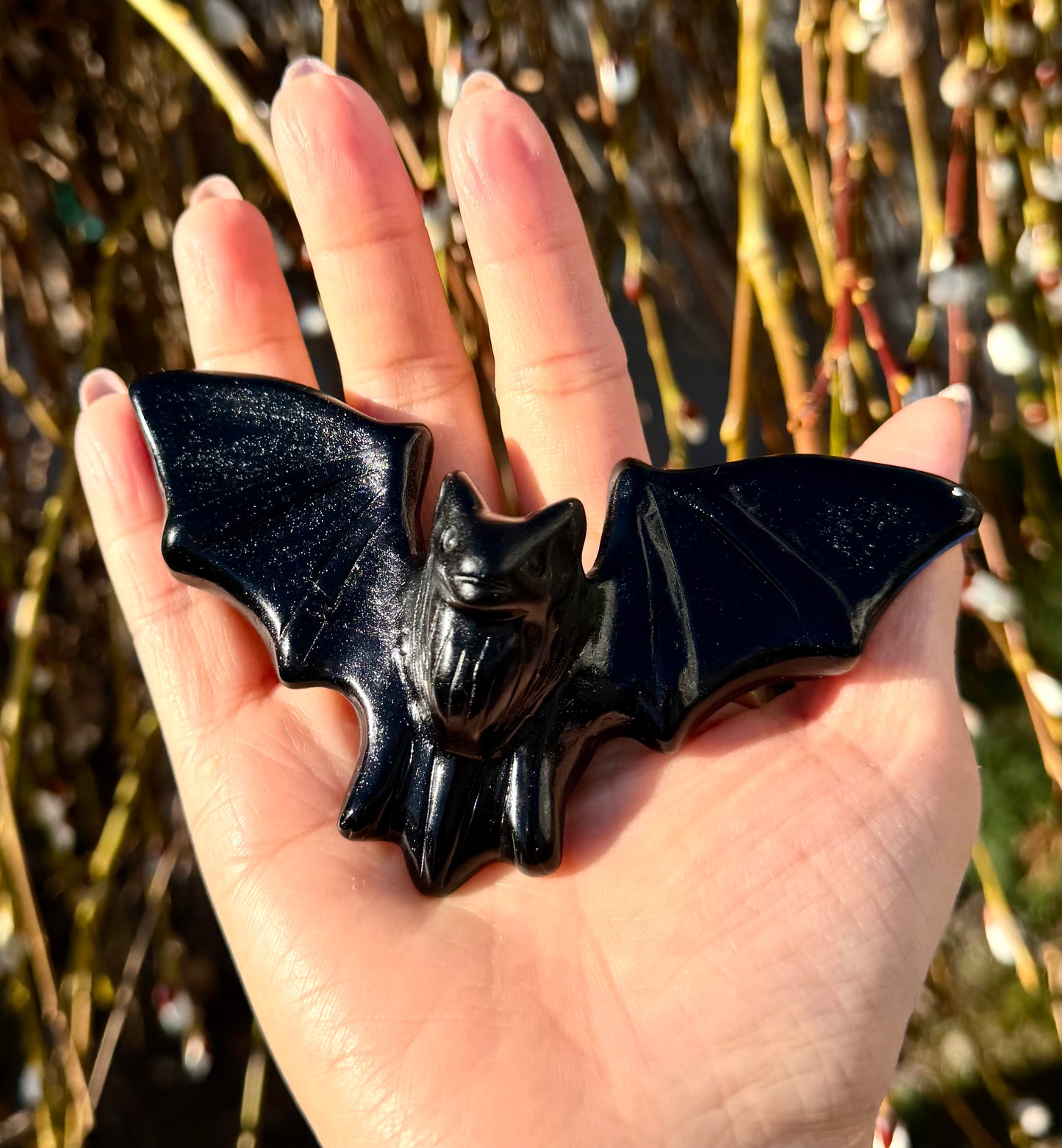 Wholesale Lot 4 PCs Black Obsidian Bats with stand Healing Energy