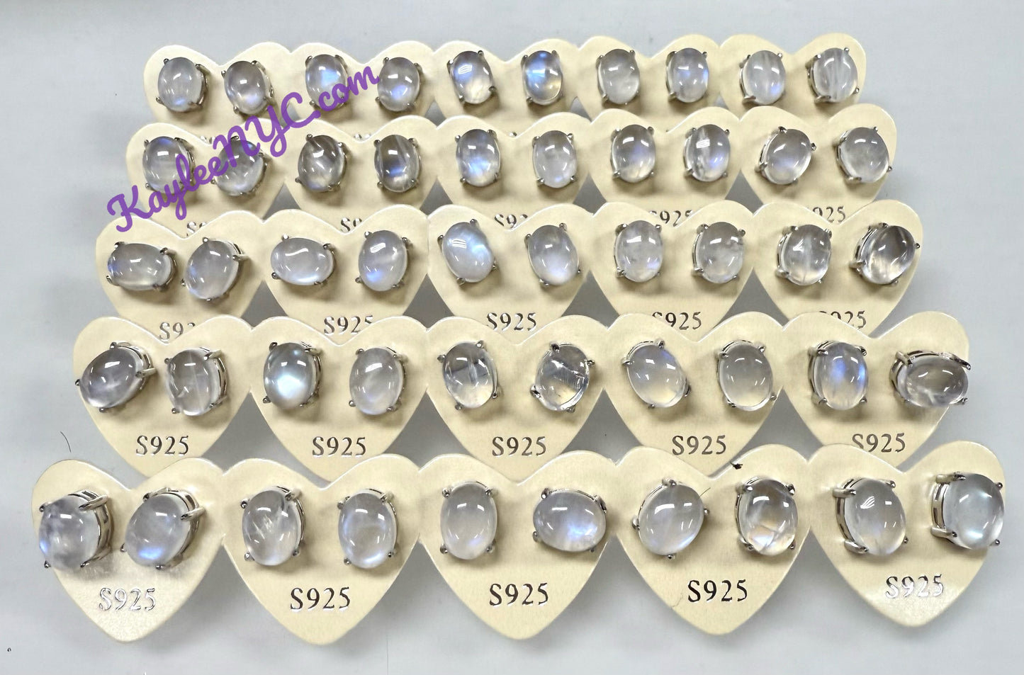 Wholesale Lot 5 Pairs Natural Moonstone Sterling Silver(925) Earring Studs 7x9mm
