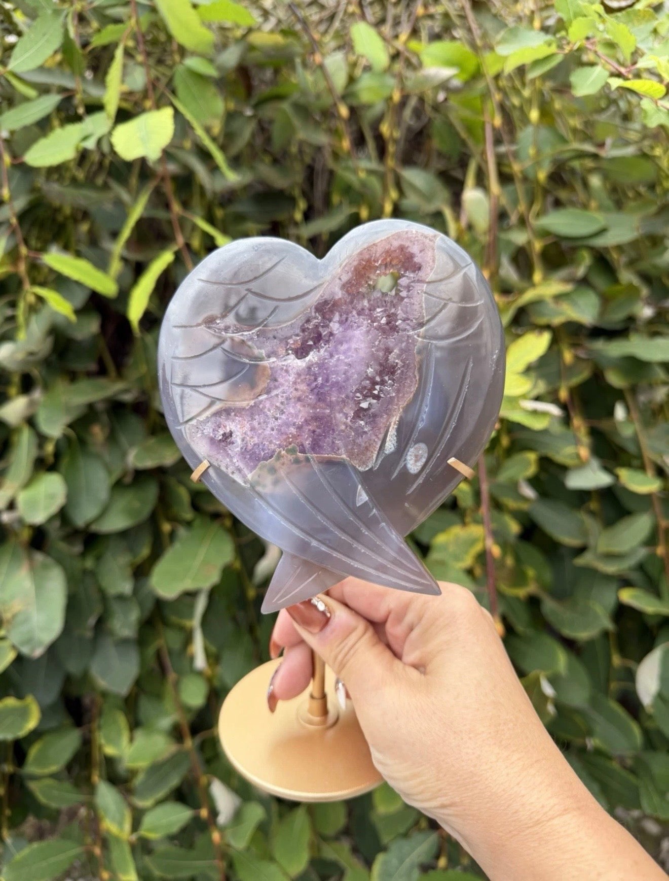 Wholesale Lot 3 Pcs Amethyst Agate Wing Heart Natural Crystal With stand Healing
