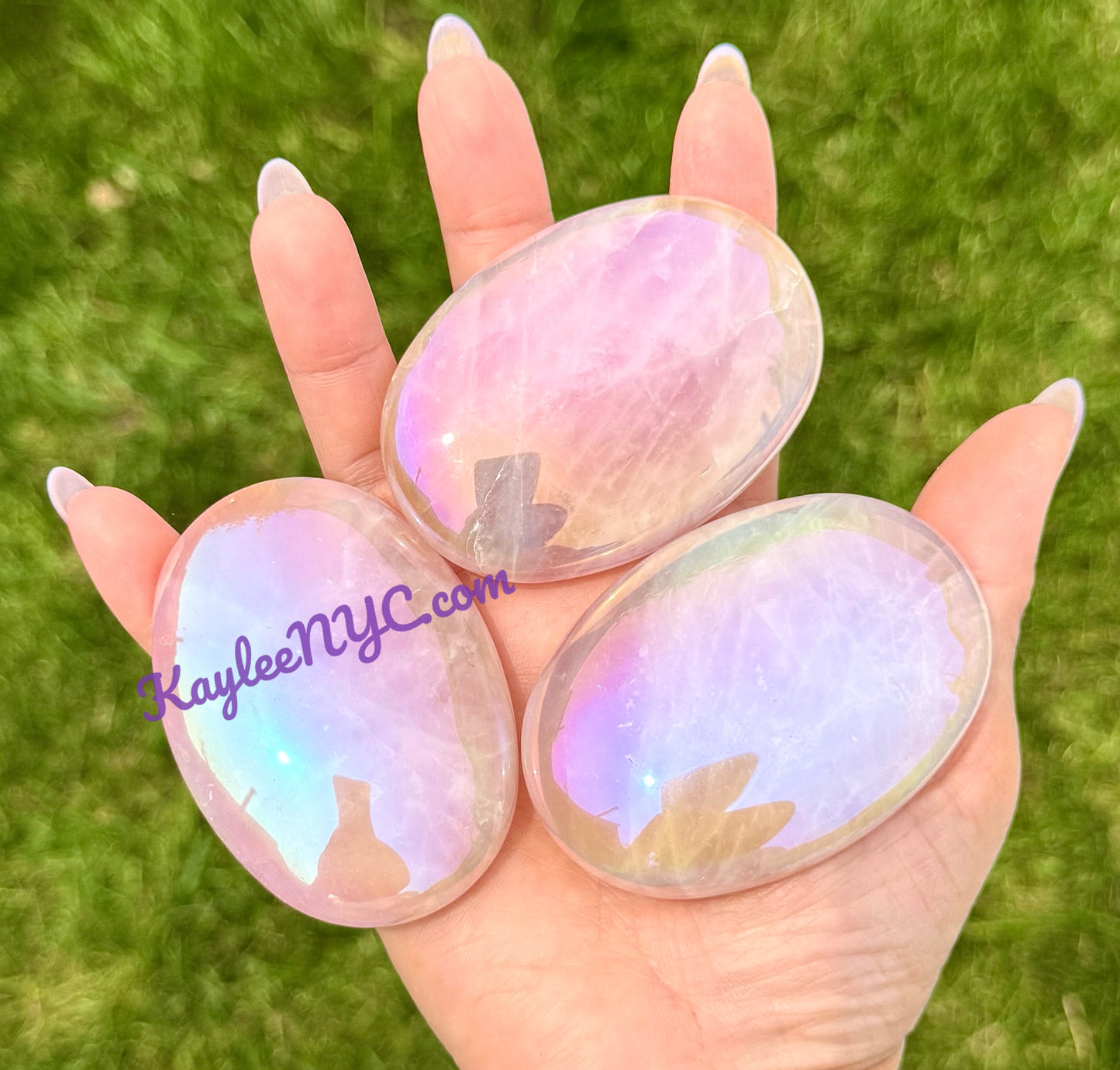 Wholesale Lot 8 pcs Aura Rose Quartz Crystal Palm Stone Healing Energy