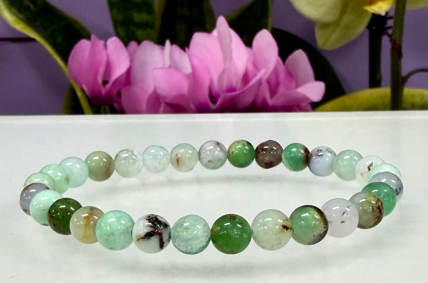6 PCs 6mm Chrysoprase Stretch Bracelet Natural Crystal Healing 7.5”
