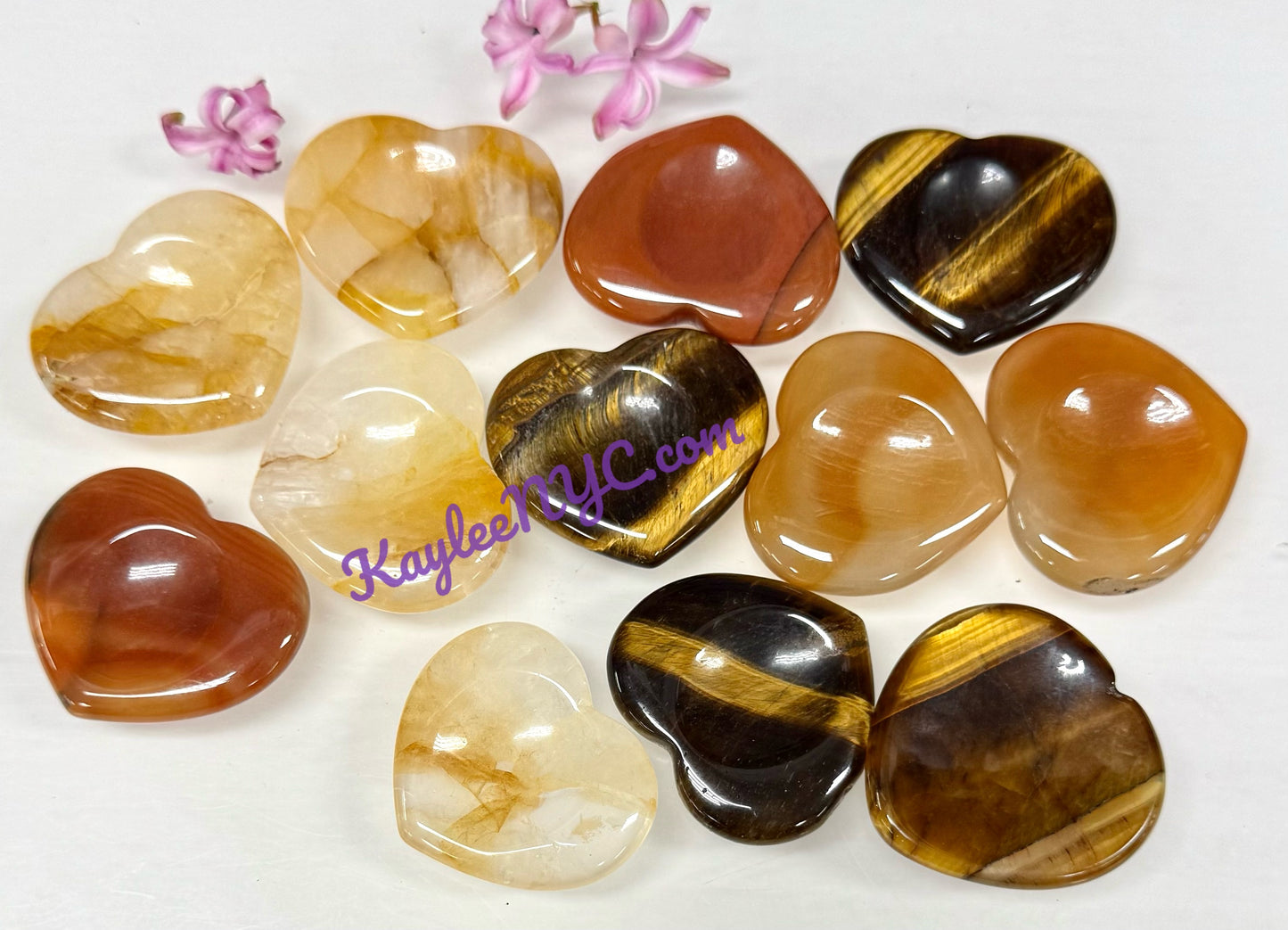 12 PCs Natural Crystal Heart Worry Stone Healing Energy