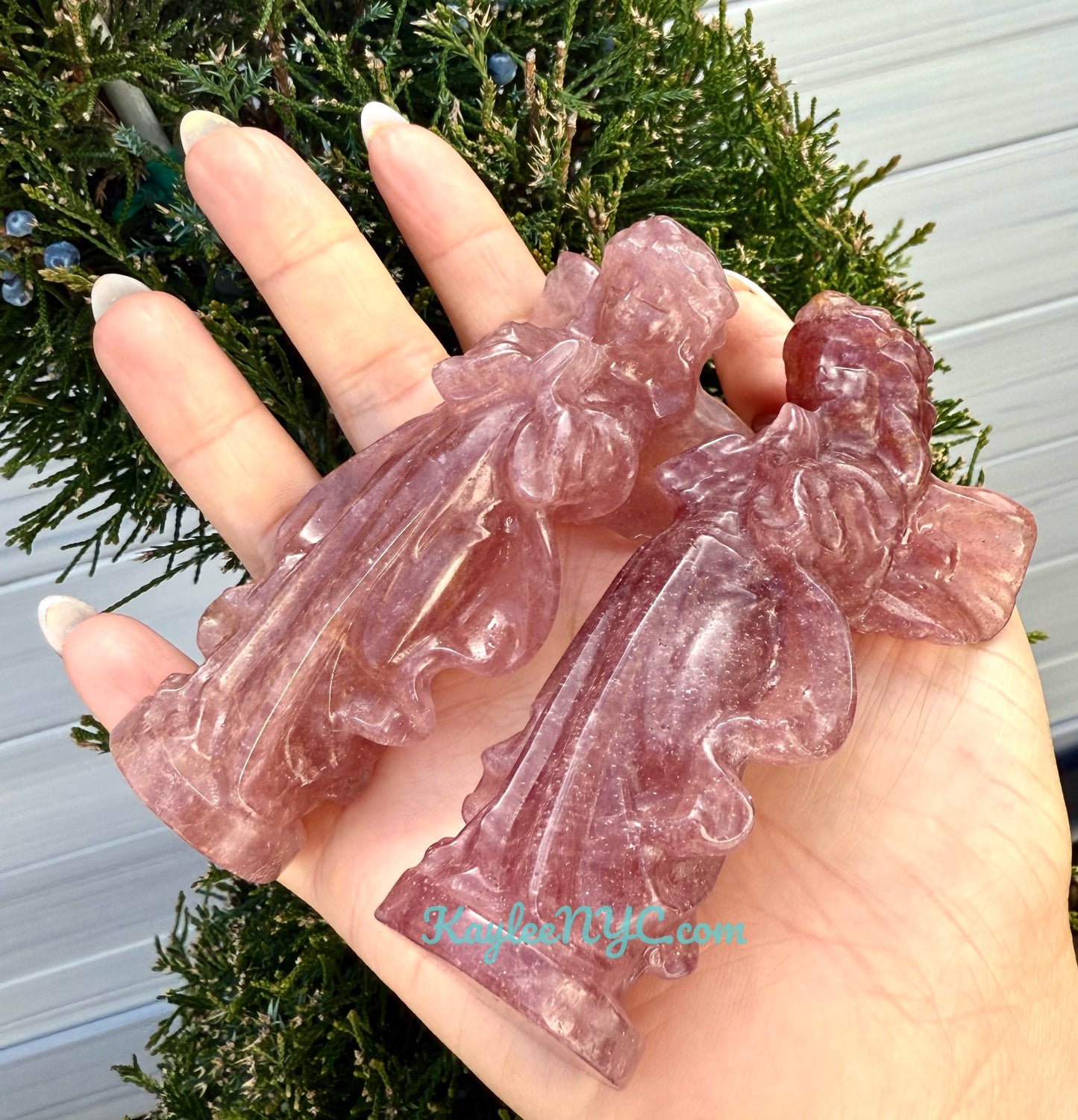 4 pcs 9cm Natural Strawberry Quartz Crystal Angel