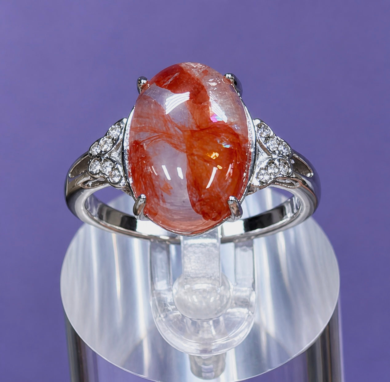 Wholesale Lot 7 pcs Natural Hematoid (Fire Quartz) Stainless Steel Ring 10x14mm