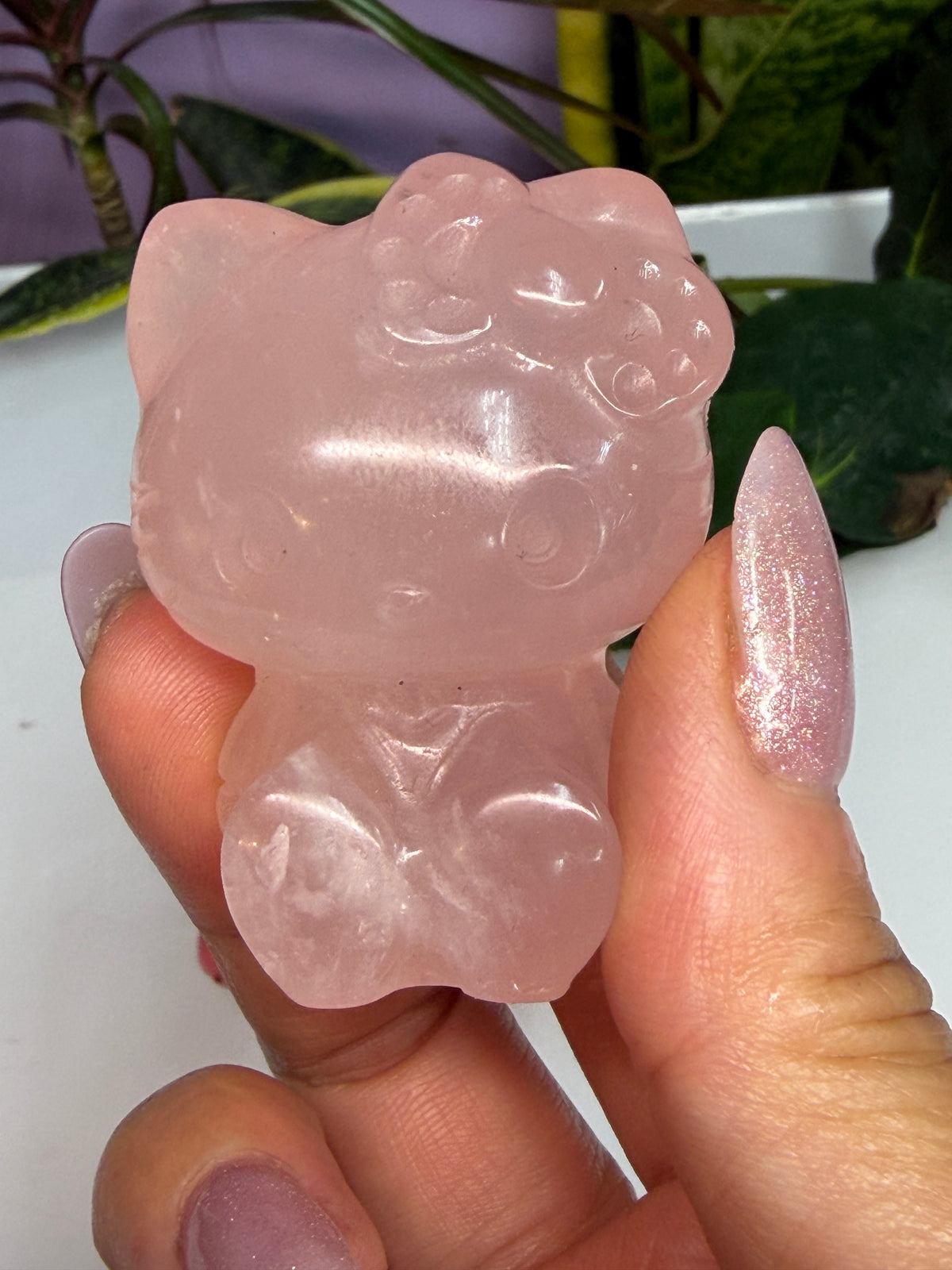 6 PCs Natural Rose Quartz Hello Kitty Crystal Healing Energy