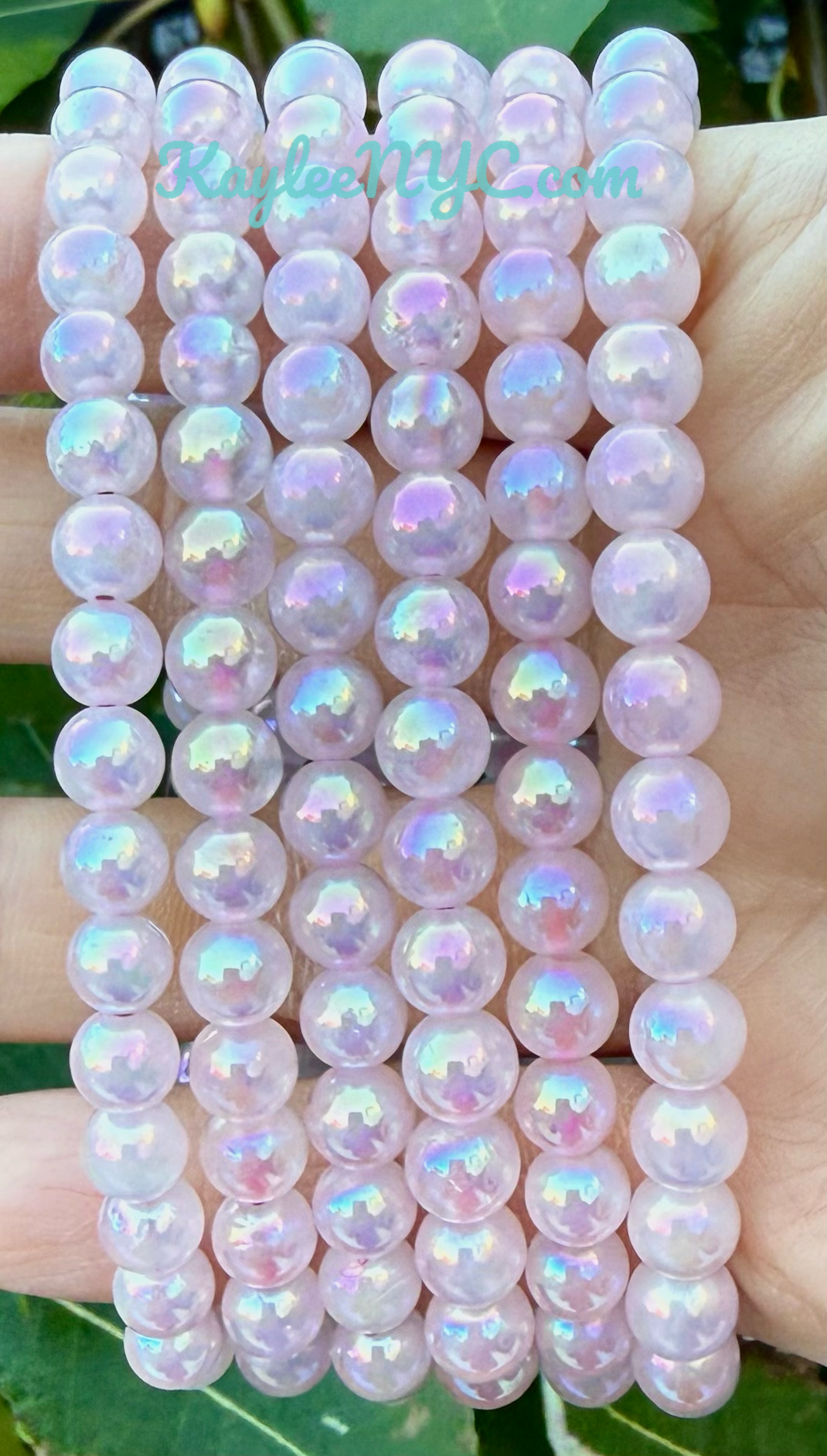 Wholesale Lot 6 Pcs Aura Rose Quartz 6mm 7.5” Crystal Healing Stretch Bracelet