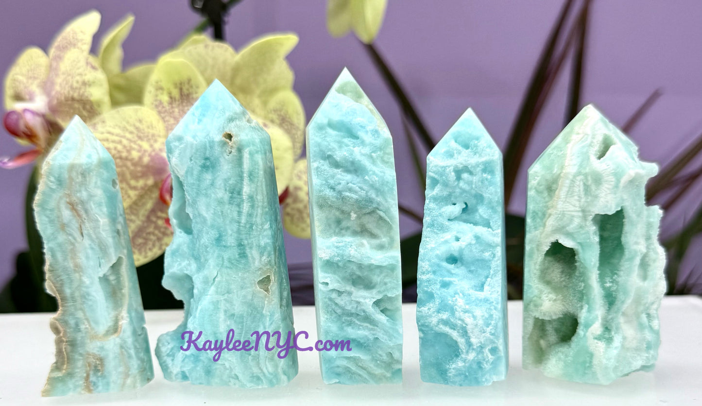 1 lb Natural Blue Aragonite Obelisk Tower Crystals Healing Energy