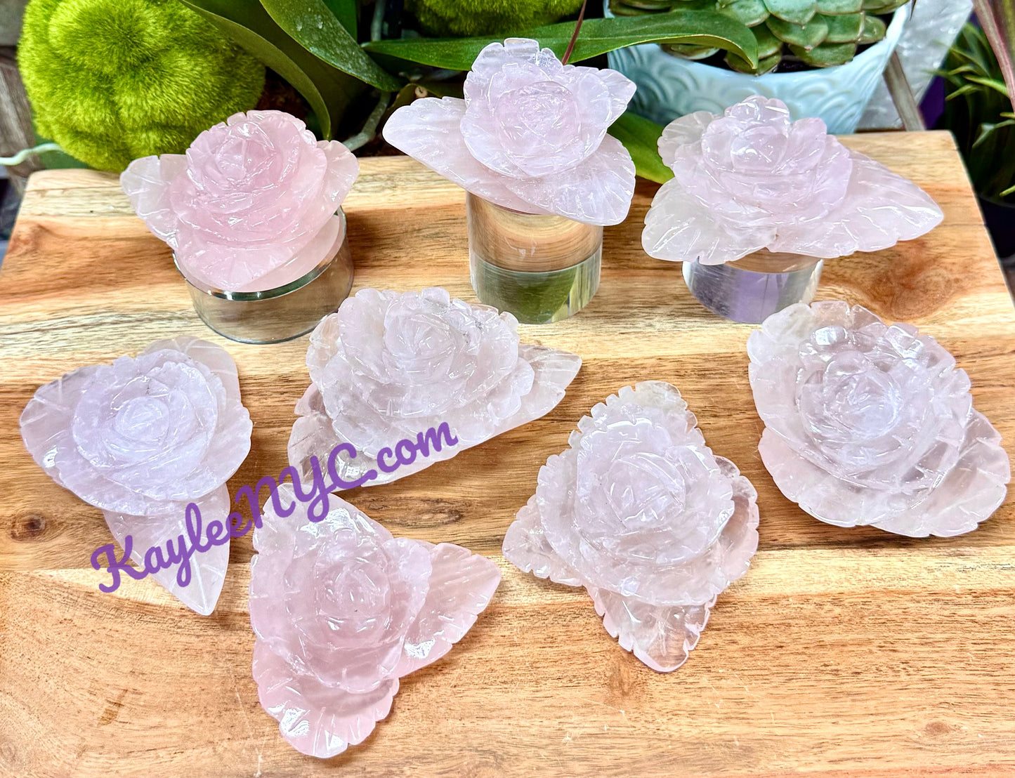 5-8PCs Natural Rose Quartz Rose Carving Crystals Healing Energy