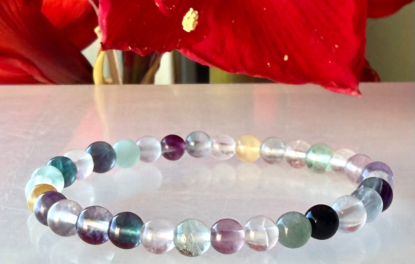 Wholesale 6 Pcs Natural Rainbow Fluorite 6mm 7.5” Crystal Healing Stretch Bracelet