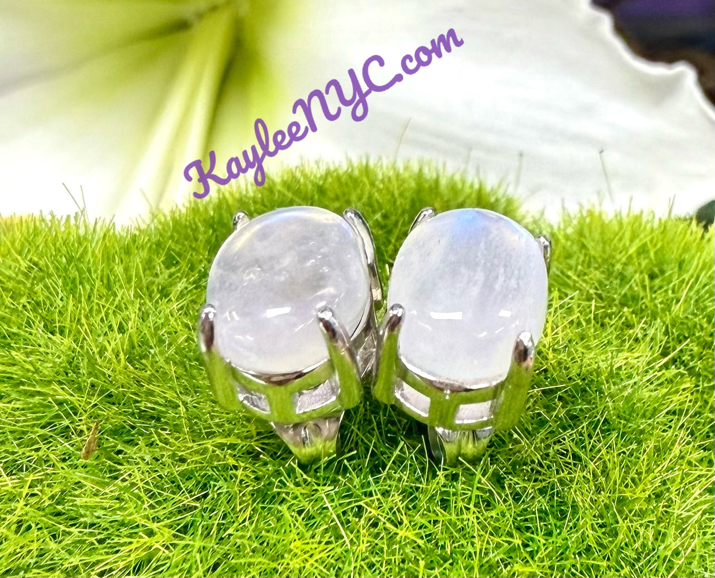 Wholesale Lot 5 Pairs Natural Moonstone Sterling Silver(925) Earring Studs 7x9mm