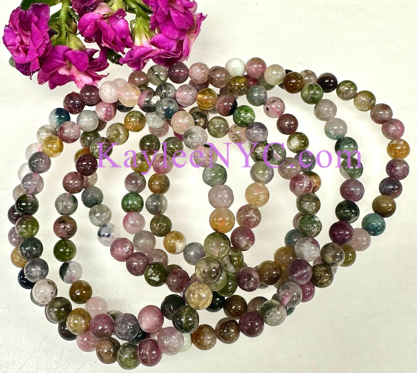 Wholesale 6 Pcs Natural Watermelon Tourmaline 5.5mm 7.5” Crystal Healing Stretch Bracelet