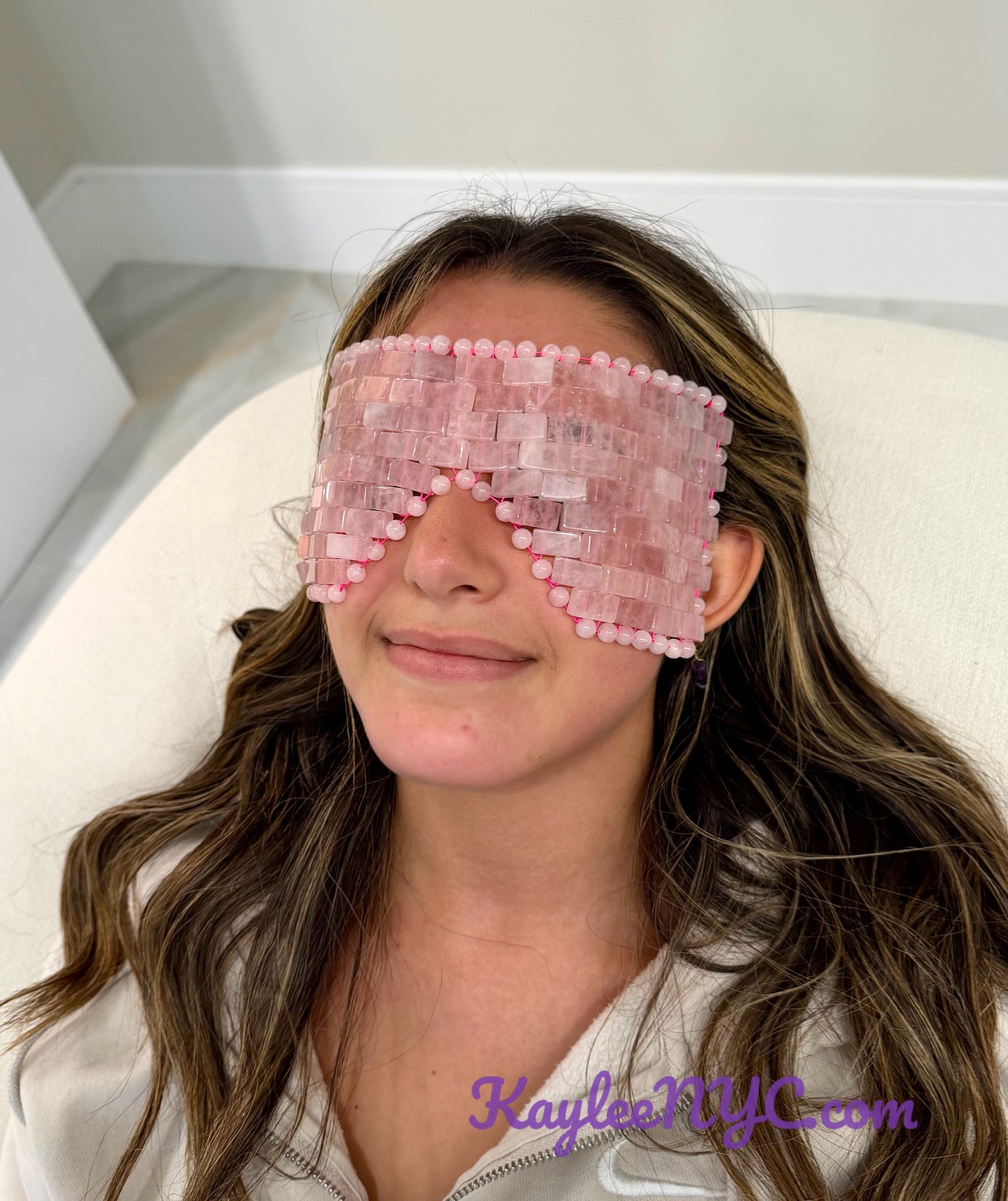 3 PCs Natural Rose Quartz Eye Mask Crystal