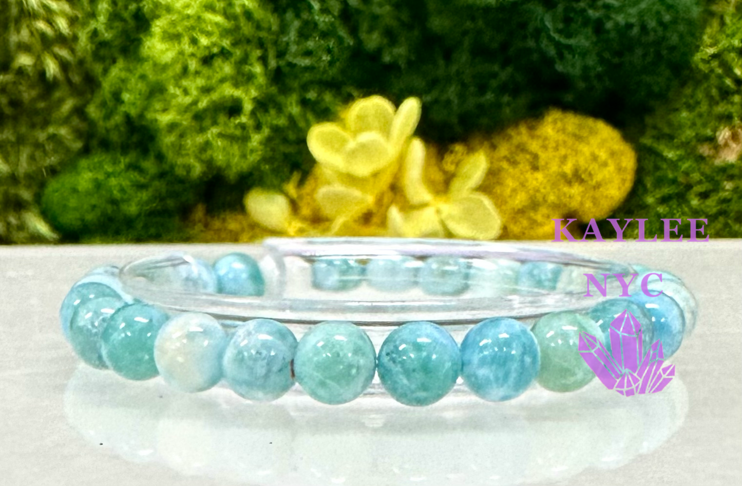 Wholesale 3 Pcs Natural Larimar 8-9mm 7.5” Crystal Healing Stretch Bracelet