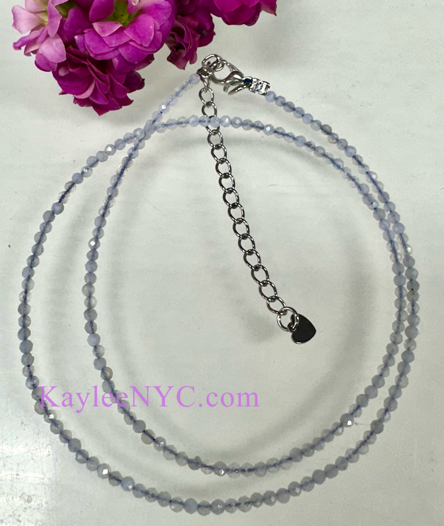 6 PCs 2mm Natural Blue Laces Agate Necklaces