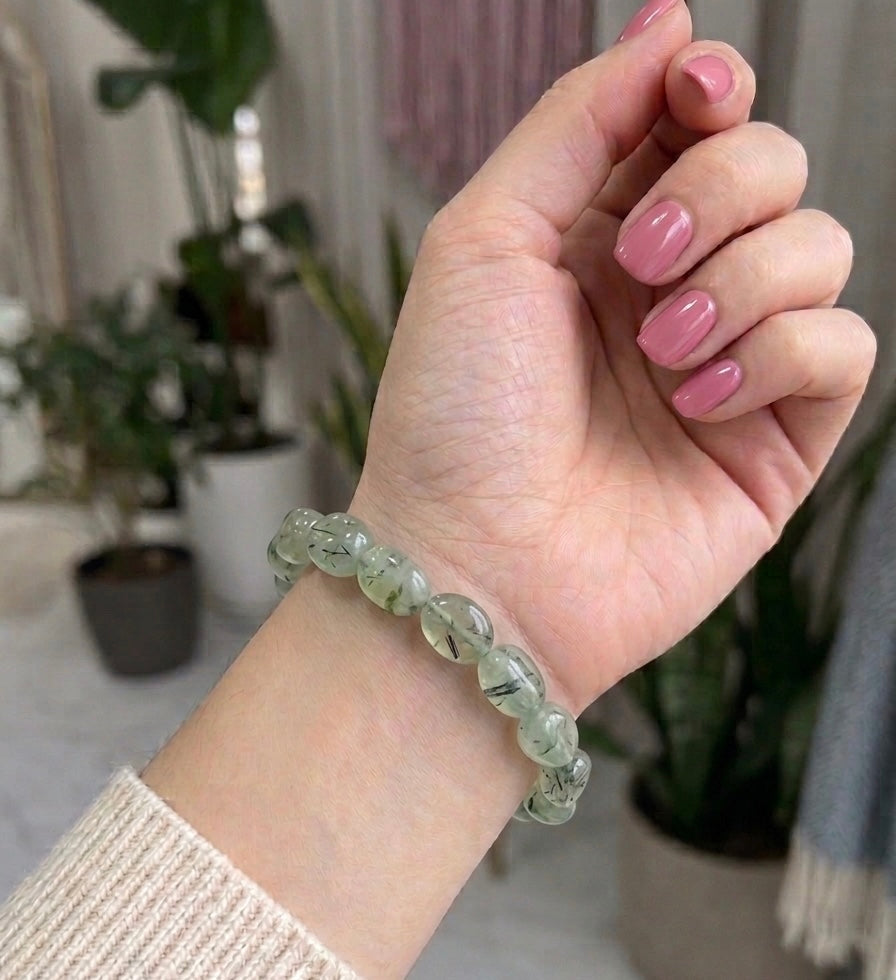 Wholesale 6 Pcs 8mm Green Prehnite Tumble Natural Crystal Healing Stretch Bracelet 7.5"