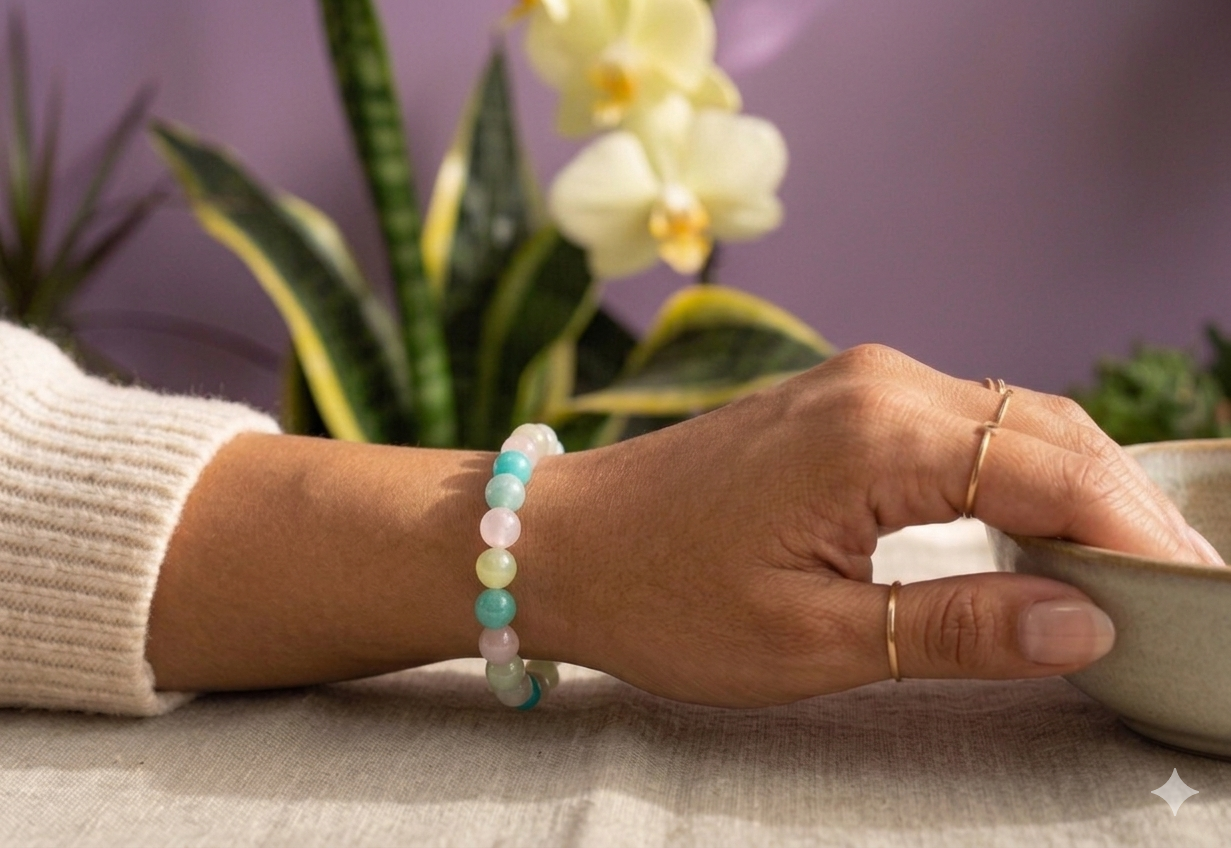 Wholesale 6 Pcs Natural Peace and Love 8mm 7.5” Crystal Stretch Bracelet