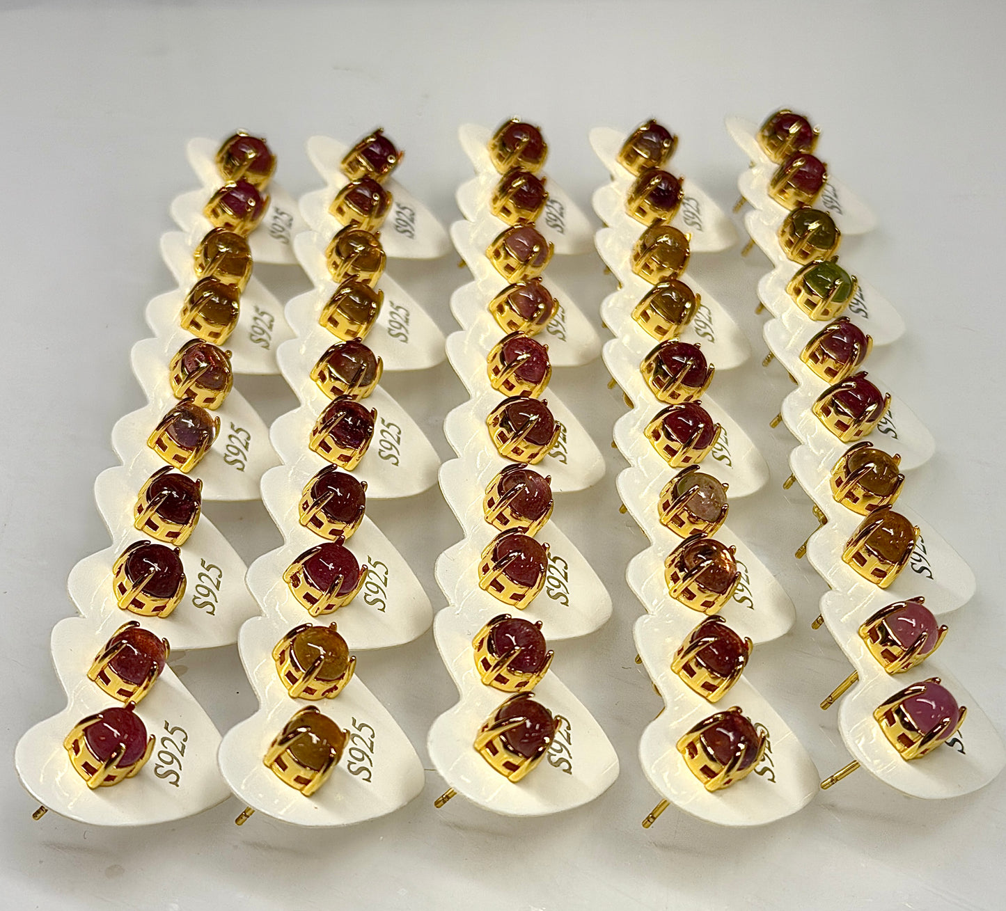 Wholesale Lot 5 Pairs Natural Watermelon Tourmaline Earring Stud w gold filled 6mm
