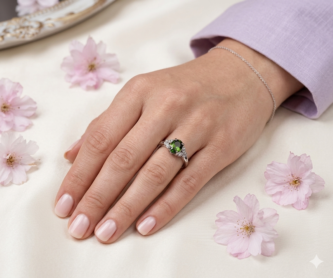 7 pcs Natural Diopside Stainless Steel Ring Crystal Healing Energy