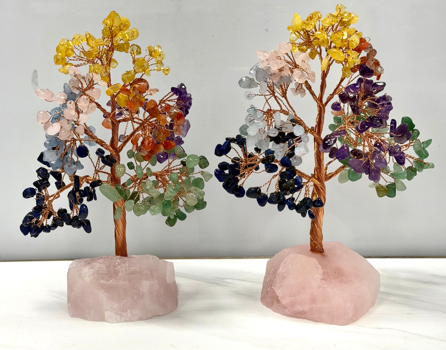 Wholesale Lot 5 Pcs Natural Crystal Tree with Rose Quartz Crystal Base Copper Wire