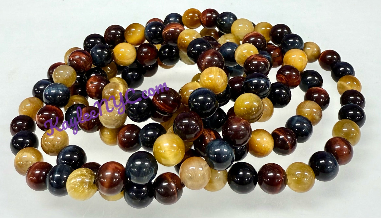 Wholesale Lot 6 Pcs Mix Tiger Eye 8mm 7.5” Crystal Healing Stretch Bracelet