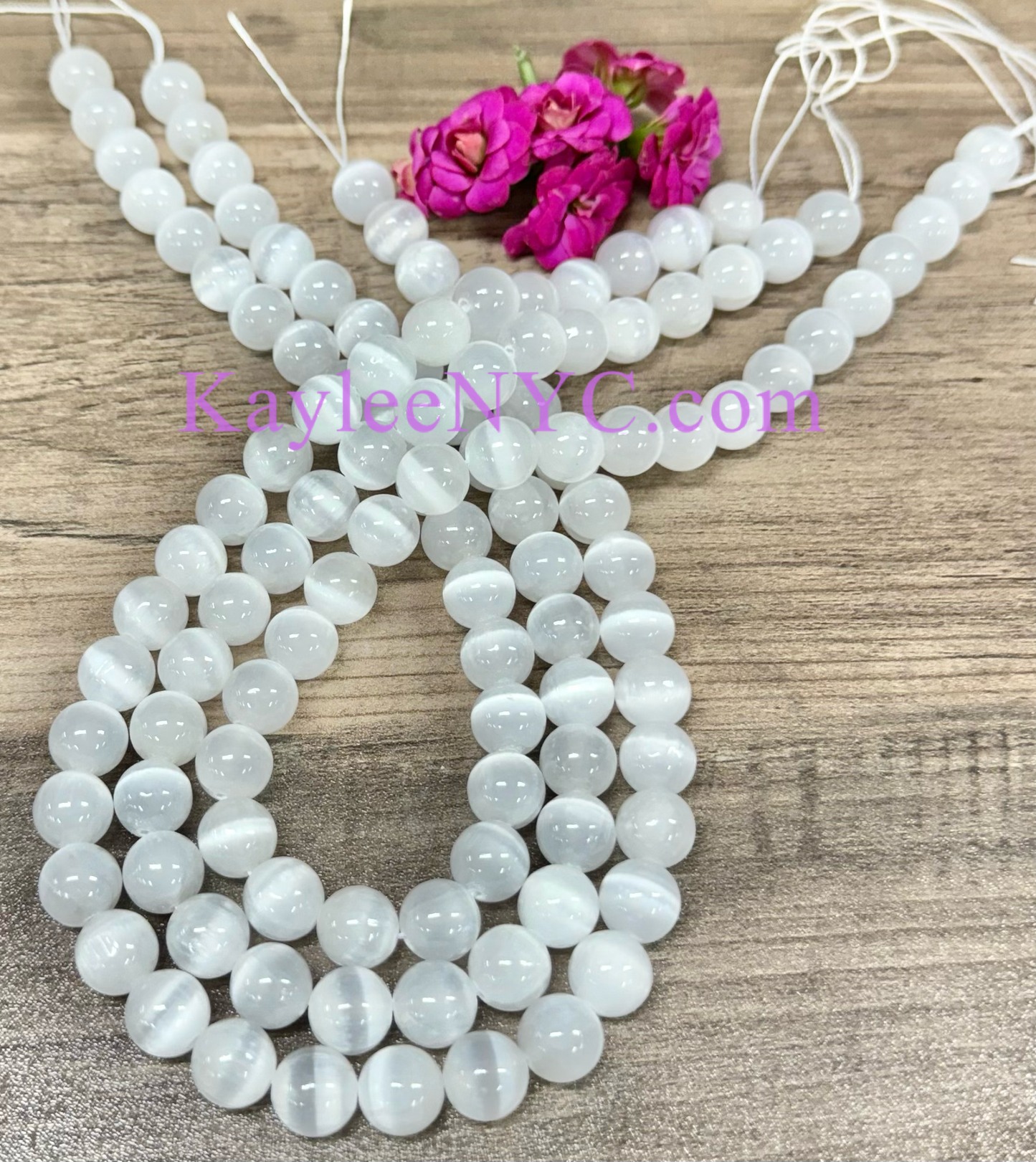 3 strands 10mm Natural Selenite aka Satin Spar Beads