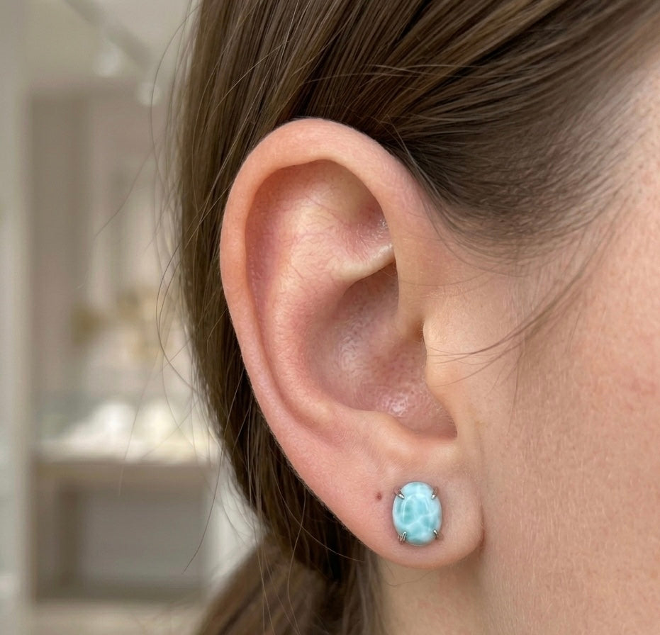 Wholesale Lot 5 Pairs Natural Larimar Sterling Silver (925) Posts