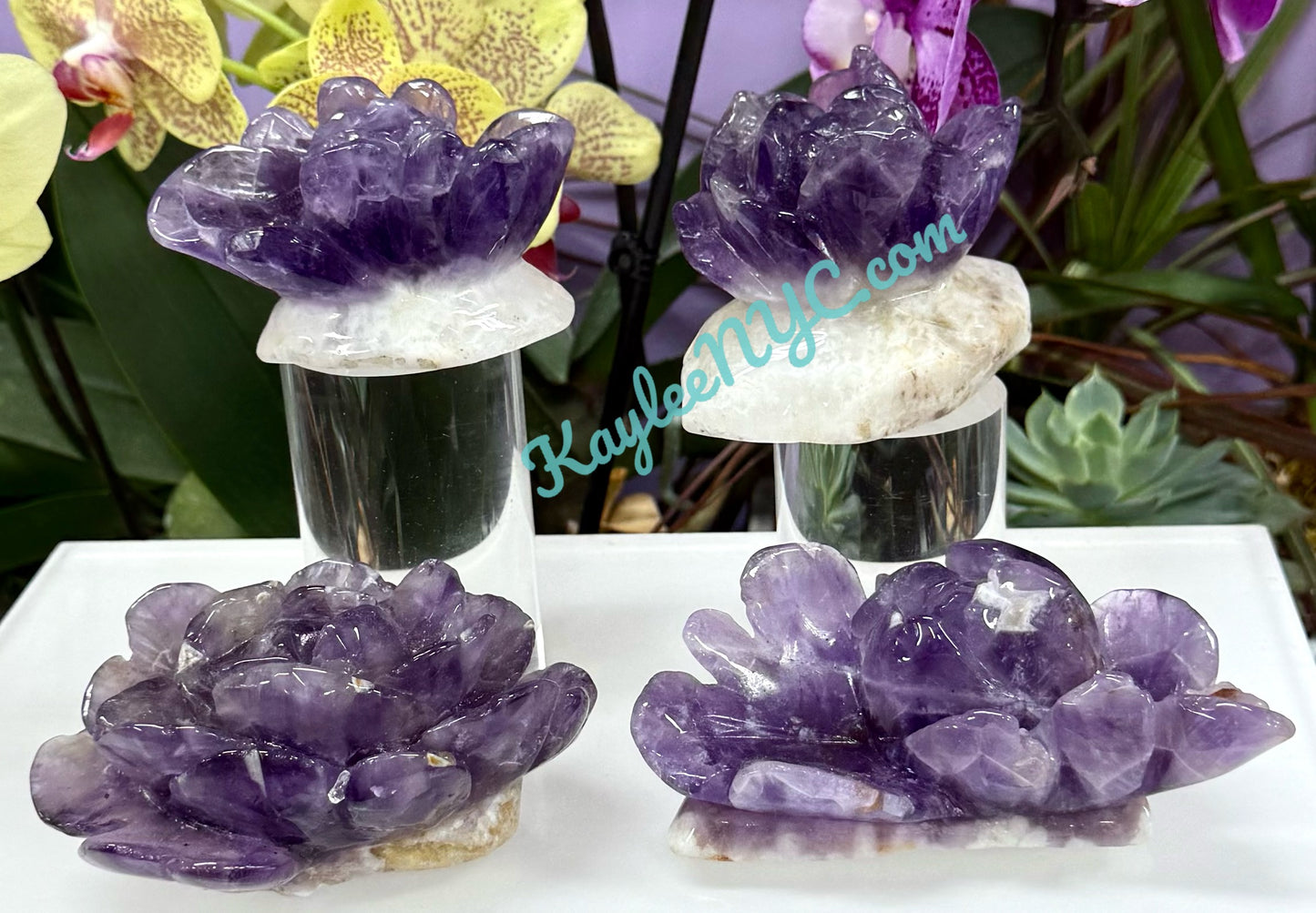 3-4 PCs Natural Amethyst Flowers Carving Crystals Healing Energy