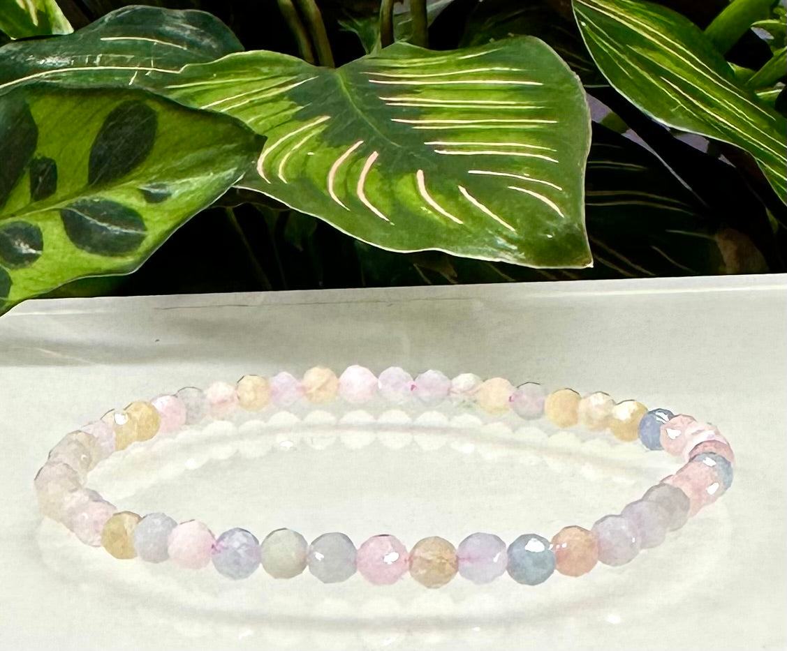 Wholesale Lot 6 Pcs Natural Faceted Morganite 4mm 7.5” Crystal Healing Stretch Bracelet