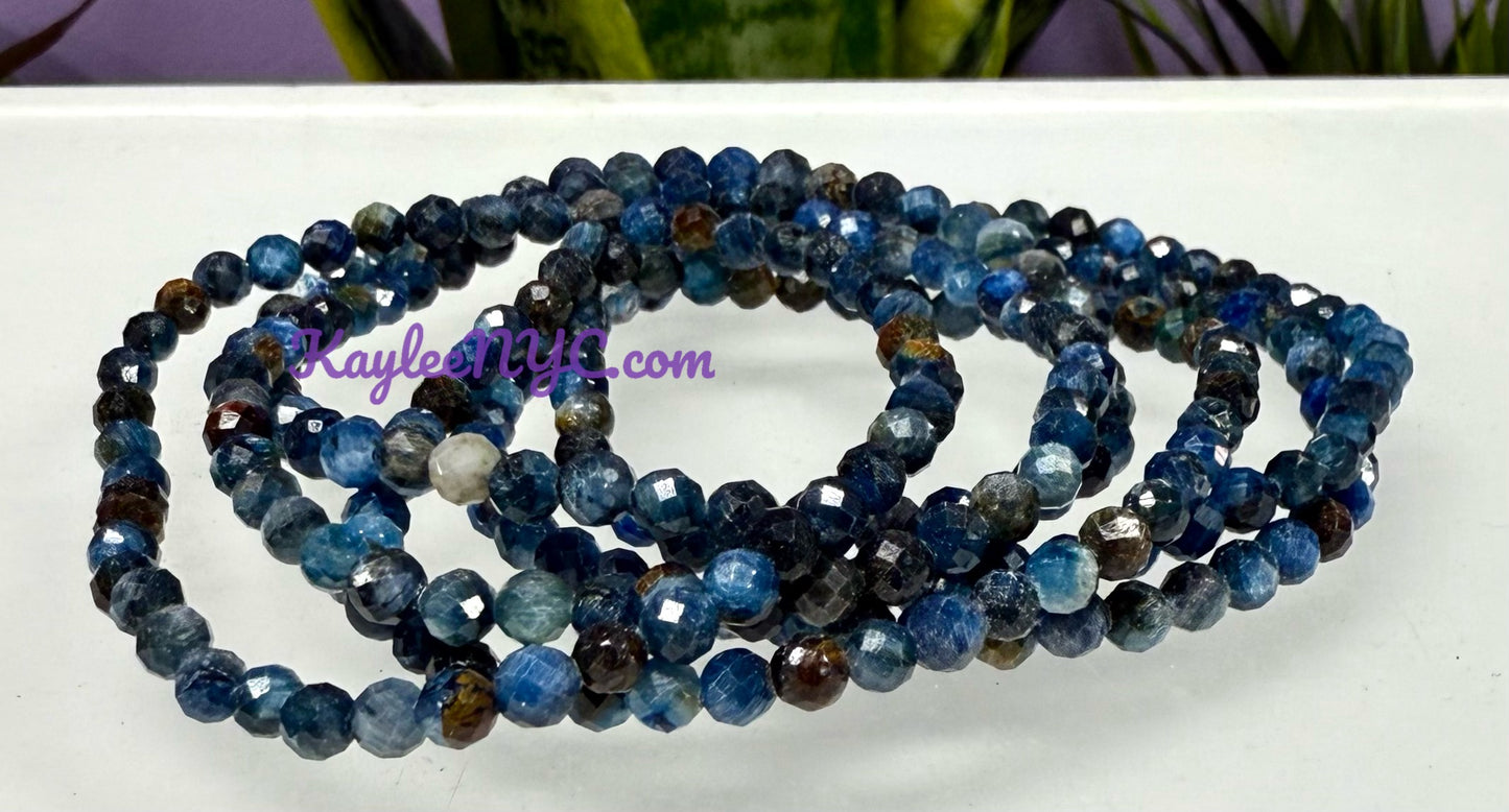 Wholesale Lot 6 Pcs Natural Blue Kyanite 4mm Faceted 7.5” Crystal Healing Stretch Bracelet