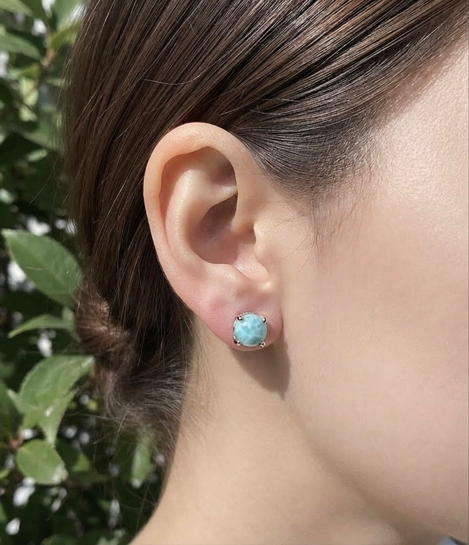 Wholesale Lot 5 Pairs Natural Larimar Earring Stud 6mm round Crystal Healing