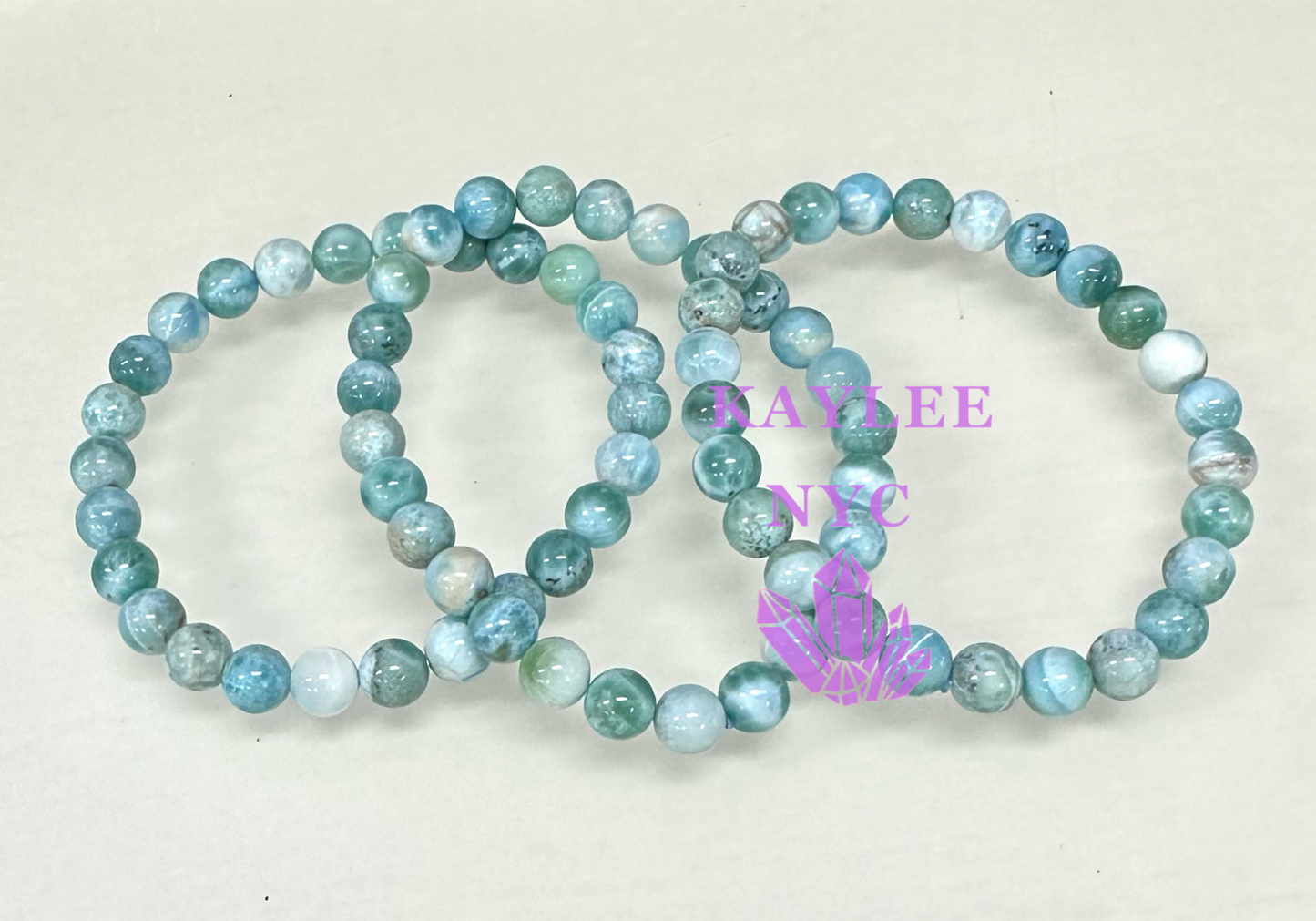 Wholesale 3 Pcs Natural Larimar 8-9mm 7.5” Crystal Healing Stretch Bracelet