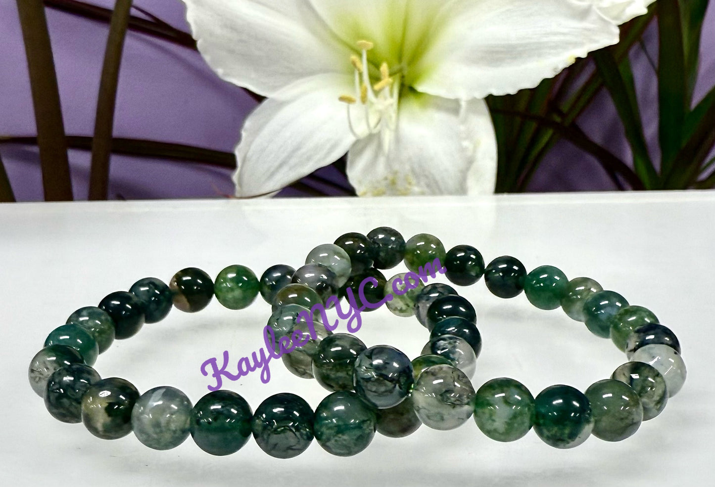 Wholesale Lot 6 Pcs Moss Agate 8mm 7.5” Crystal Healing Stretch Bracelet