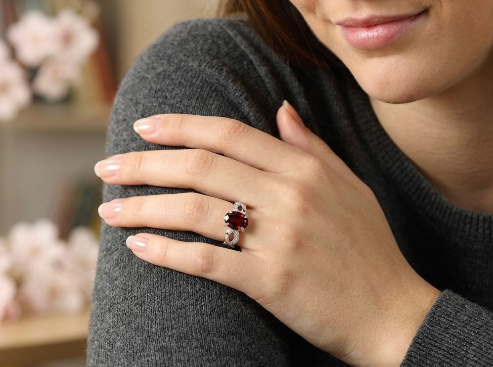 Wholesale Lot 7 pcs Faceted Natural Garnet Stainless Steel Ring 6x8mm
