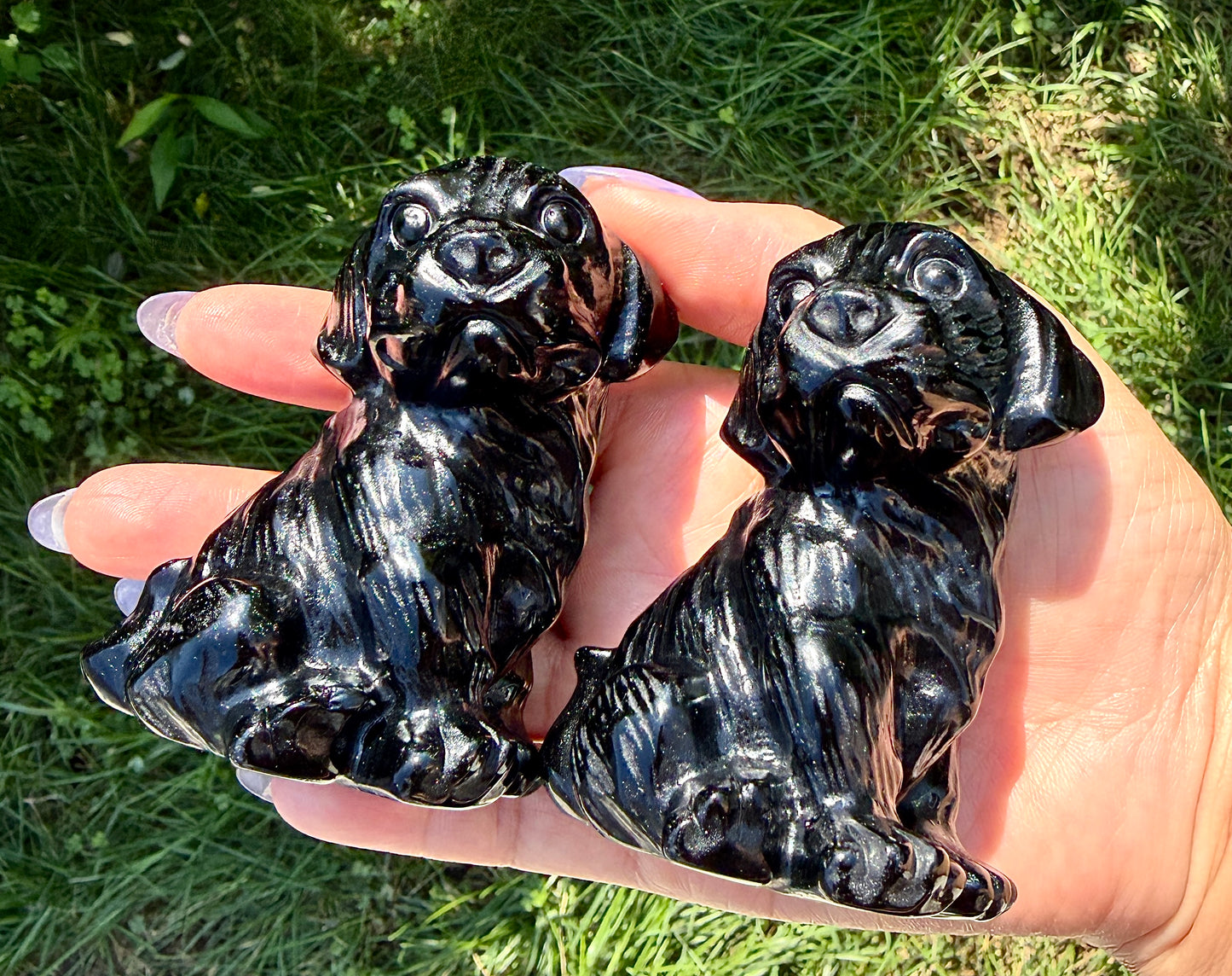 4 PCs 3” Natural Black Obsidian Dog Crystals Healing Energy
