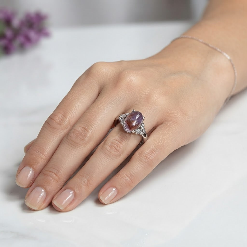 7 pcs Natural Auralite 23 Stainless Steel Ring Crystals Healing Energy