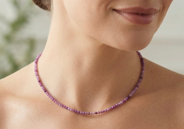 Wholesale 6 PCs 2mm Faceted Phosphosiderite Necklaces with Stainless Steel Findings