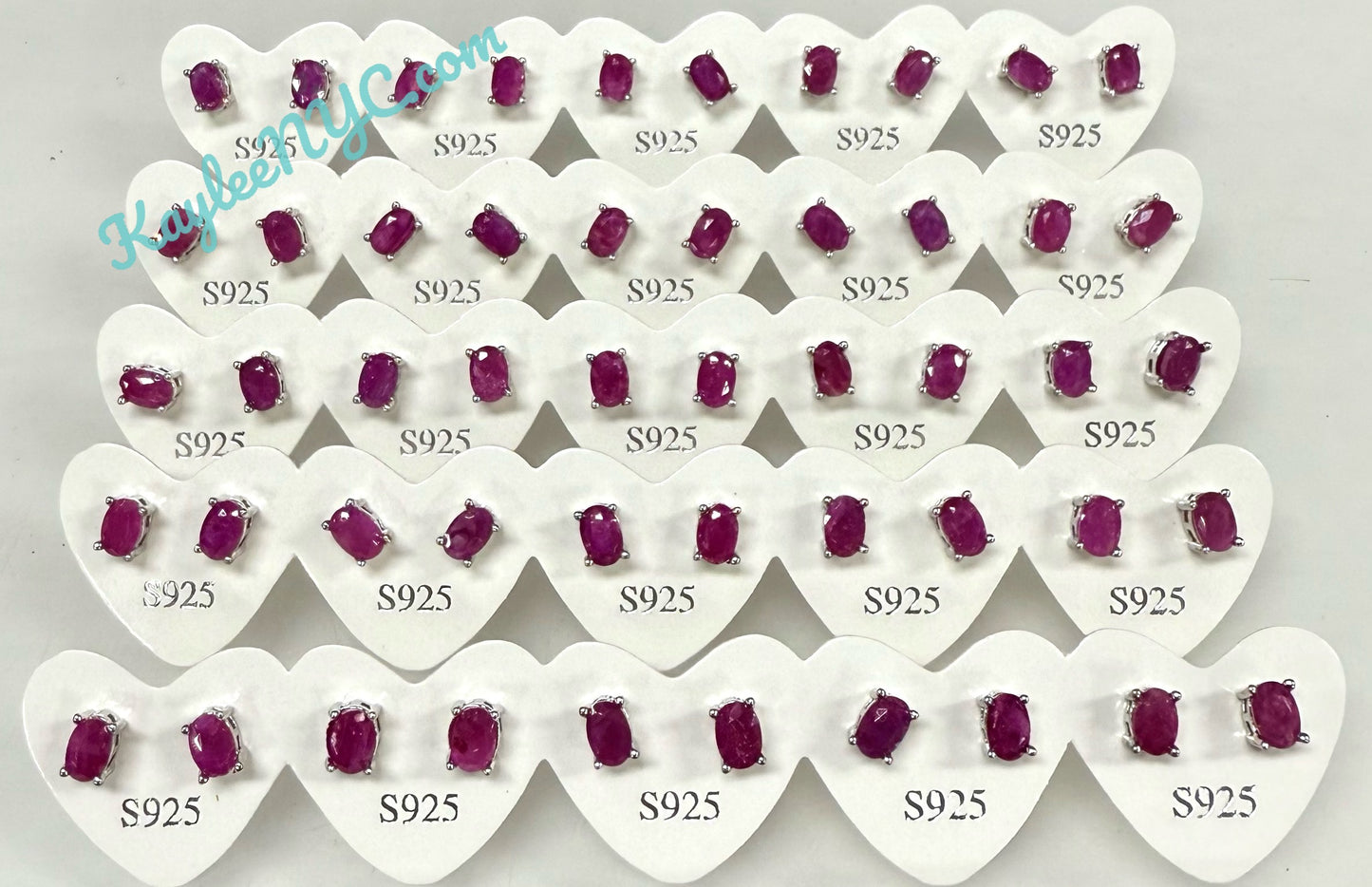 Wholesale Lot 5 Pairs Natural Ruby Sterling Silver(925) Earring Studs 4x6mm