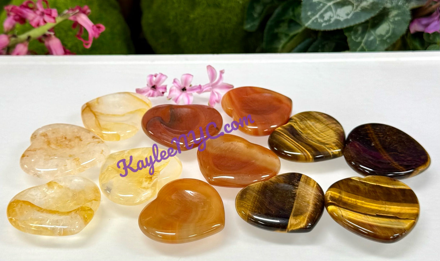 12 PCs Natural Crystal Heart Worry Stone Healing Energy