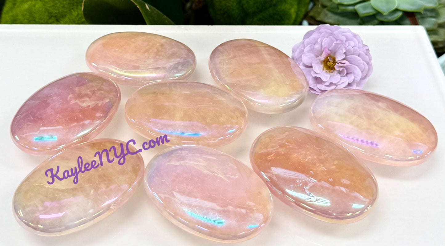 Wholesale Lot 8 pcs Aura Rose Quartz Crystal Palm Stone Healing Energy