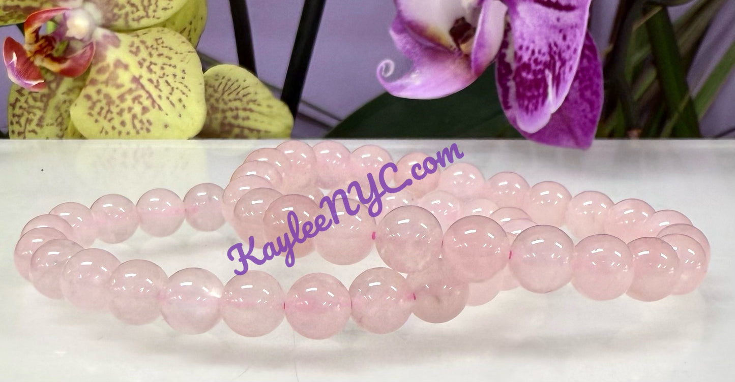 Wholesale 6 Pcs Natural Rose Quartz 8mm 7.5” Crystal Healing Stretch Bracelet