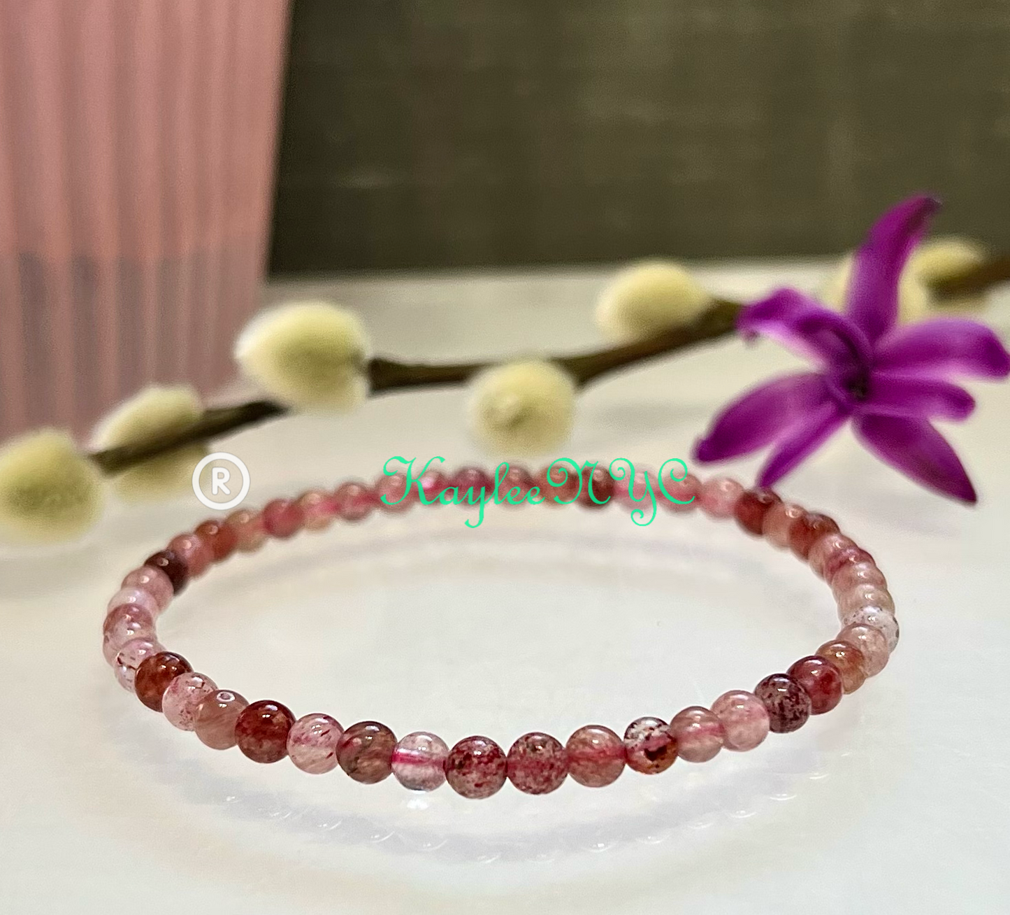 Wholesale Lot 6 Pcs Natural Strawberry Quartz 4mm 7.5” Crystal Healing Stretch Bracelet