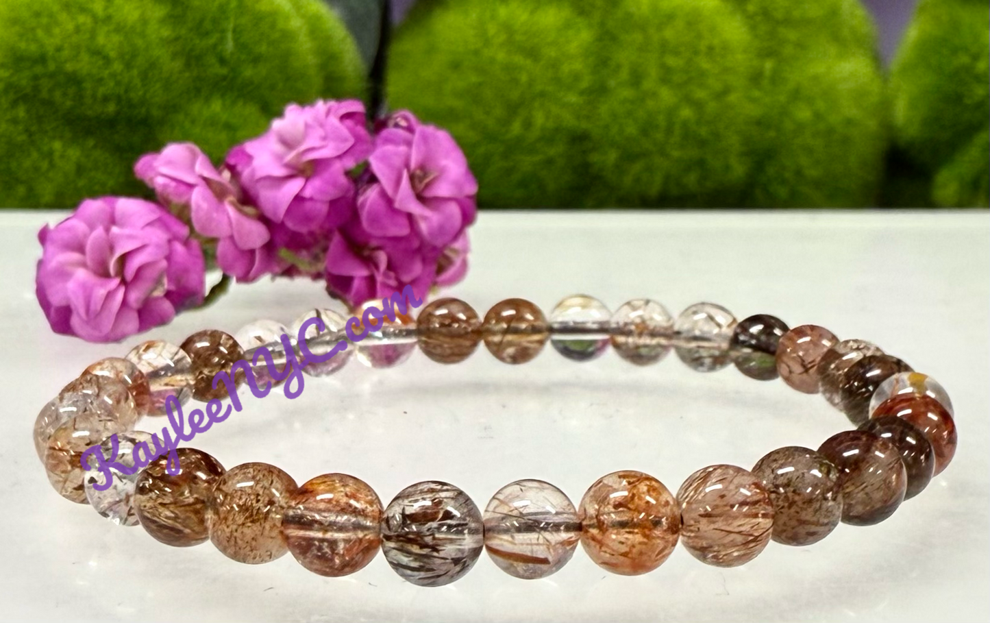 6 PCs 6mm Natural Rutilated Quartz Stretch Bracelet 7.5”