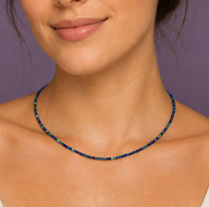 6 PCs 2mm Faceted Natural Chrysocolla Necklace Stainless Steel Finding