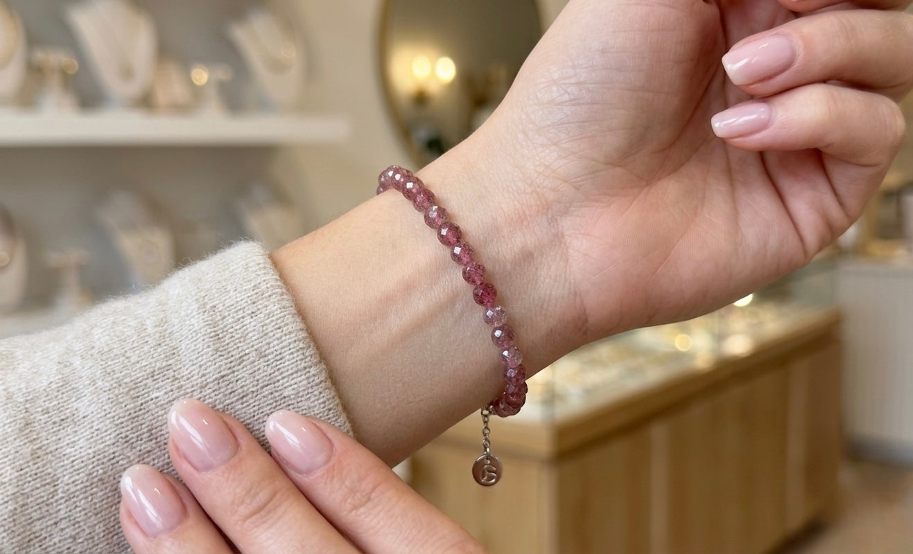 Wholesale 6 Pcs 4mm Faceted Strawberry Quartz Stretch Bracelet 7.5"
