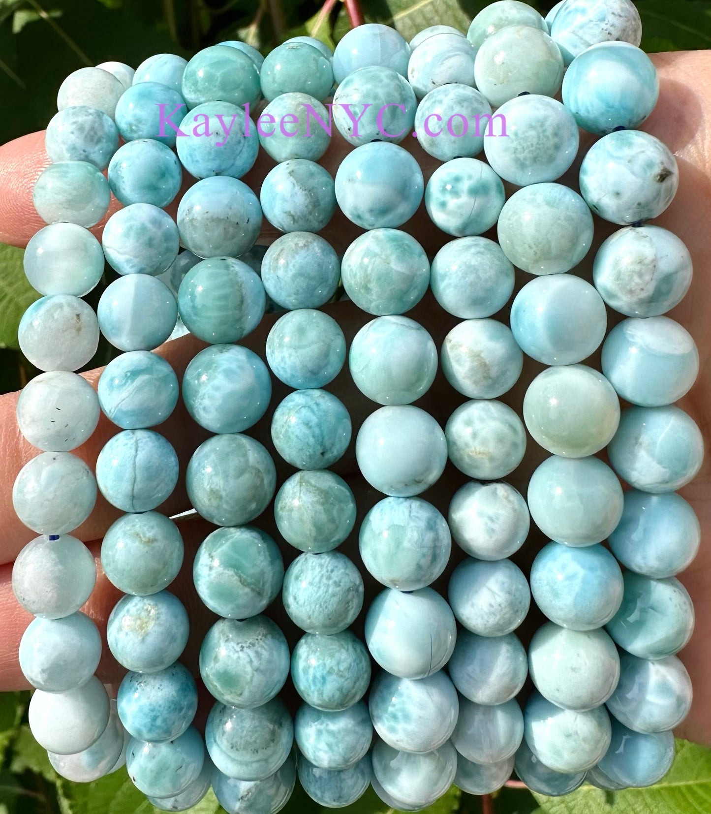 Wholesale 3 Pcs Natural Larimar 8-9mm 7.5” Crystal Healing Stretch Bracelet