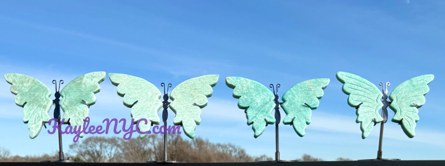 Wholesale Lot 4 PCs Natural Amazonite Crystal Butterfly w/stand Healing Energy