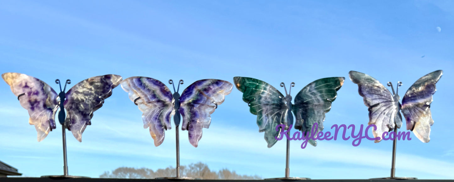 Wholesale Lot 4 PCs Natural Fluorite Crystal Butterfly w/stand Healing Energy