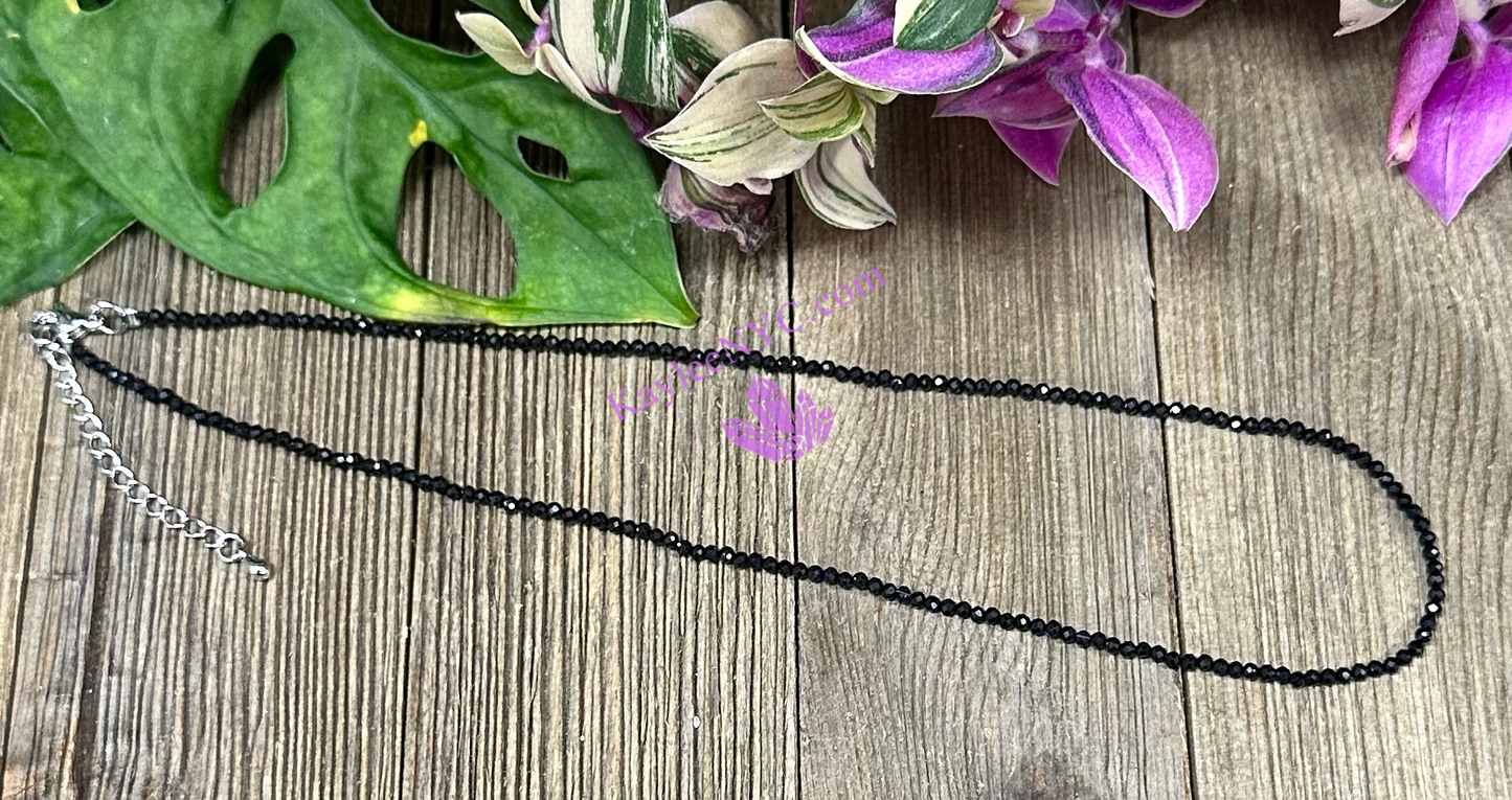6 PCs 2mm Faceted Natural Black Tourmaline Necklace Stainless Steel Findings