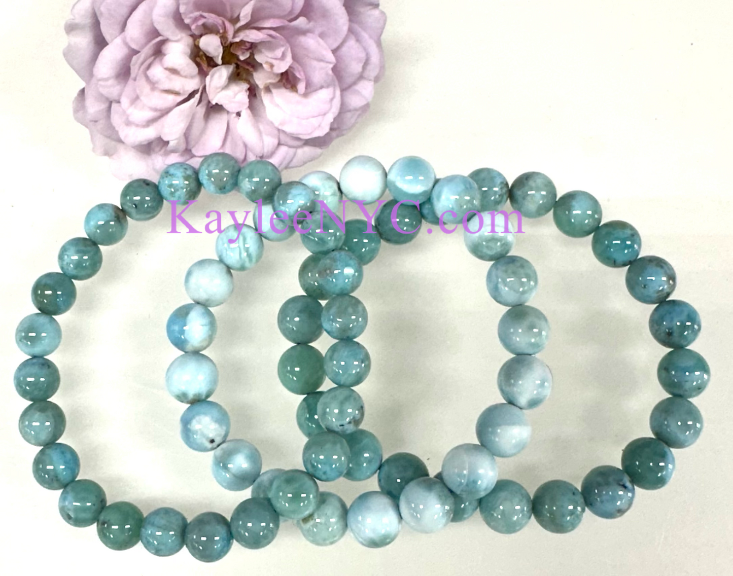 Wholesale 3 Pcs Natural Larimar 8-9mm 7.5” Crystal Healing Stretch Bracelet